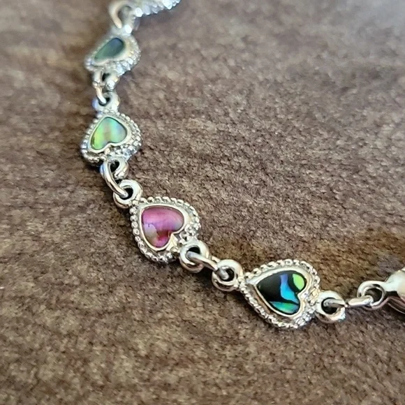 Sj Dainty Abalone Shell Romantic Coquette Heart Chain Tennis Bracelet - Picture 4 of 6